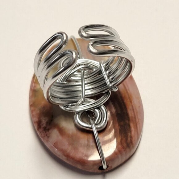 Pink Oval Ring Adjustable Band Handmade Semi Precious Ring - Picture 6 of 9